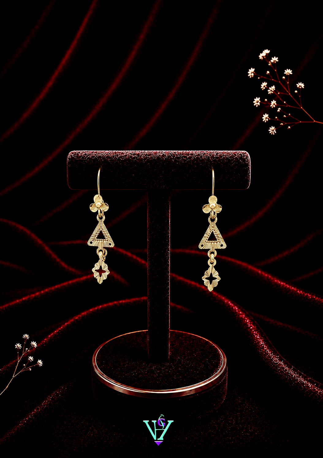 1.420 Gram Elegant 916 Gold Earrings for Women | VH Jewels