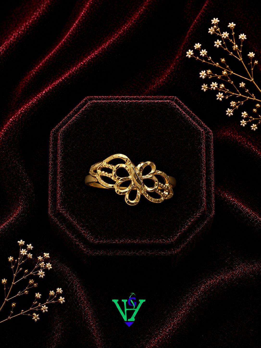 Classic Floral 22K Gold Ring for Women