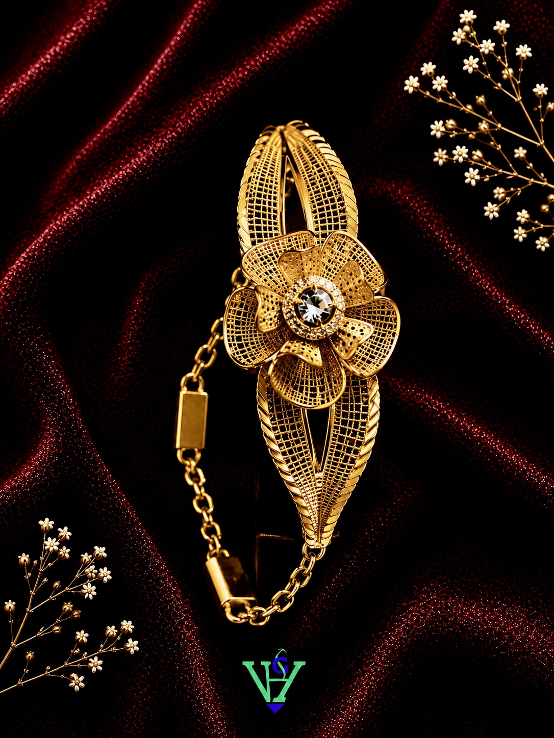 Classic Floral 916 Gold Bracelet for Women | VH Jewels