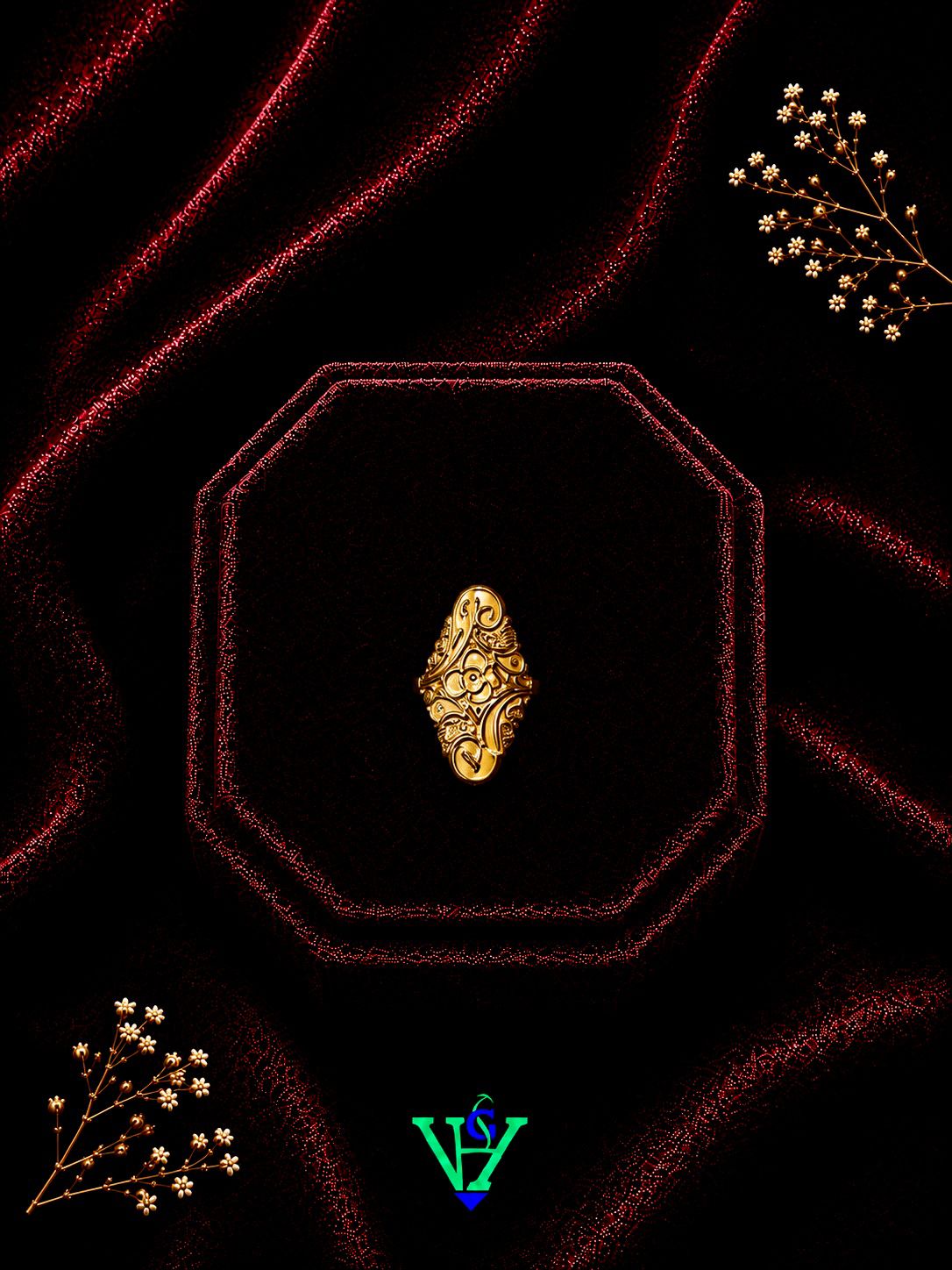 Fancy Cutwork 22K Gold Ring