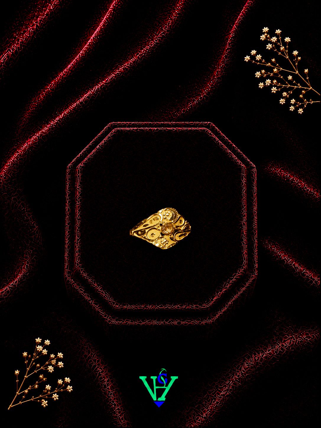 Elegant Stone Look 22K Gold Ring