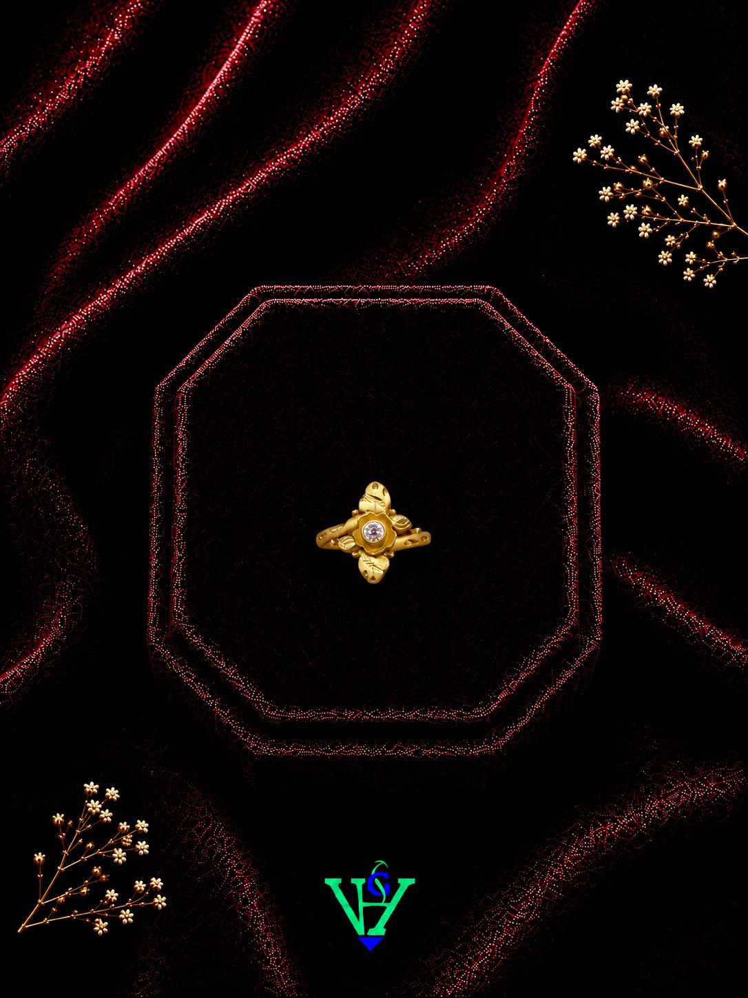 Designer Round Face 916 Gold Ring