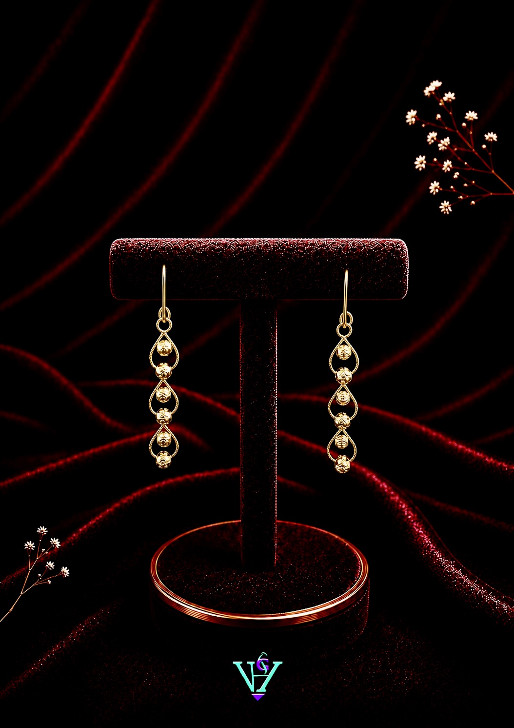2.060 Gram Floral 916 Gold Earrings for Women | VH Jewels