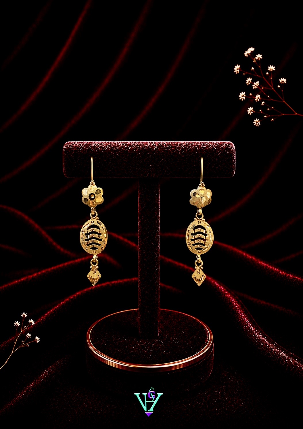 2.140 Gram Royal 916 Gold Earrings for Women | VH Jewels