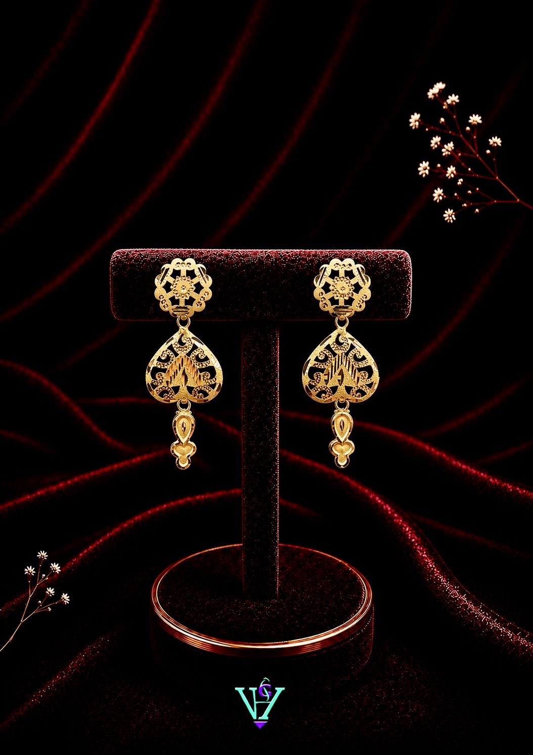 2.320 Gram Designer 916 Gold Earrings for Women | VH Jewels