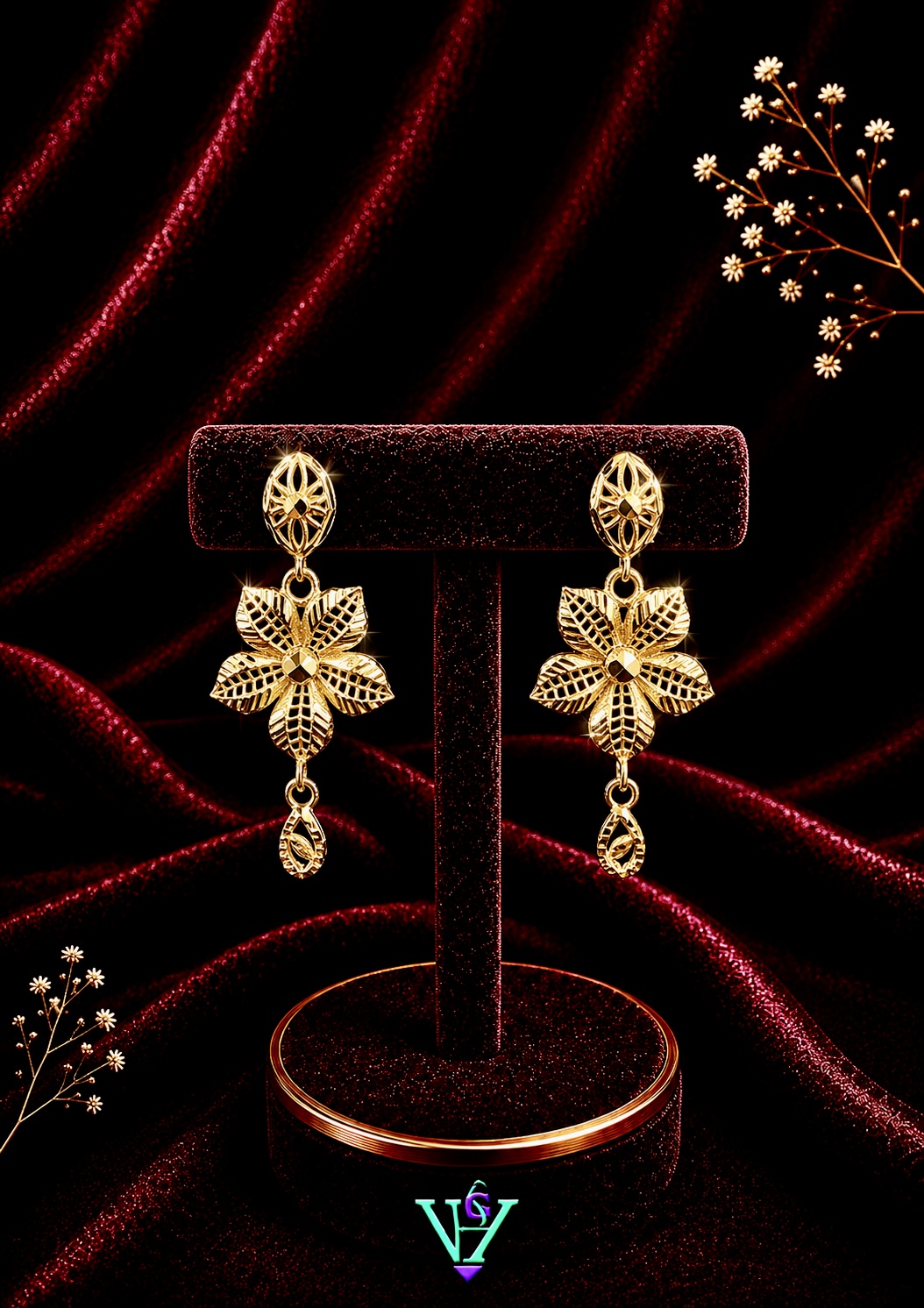 2.470 Gram Daily Wear 916 Gold Earrings for Women | VH Jewels