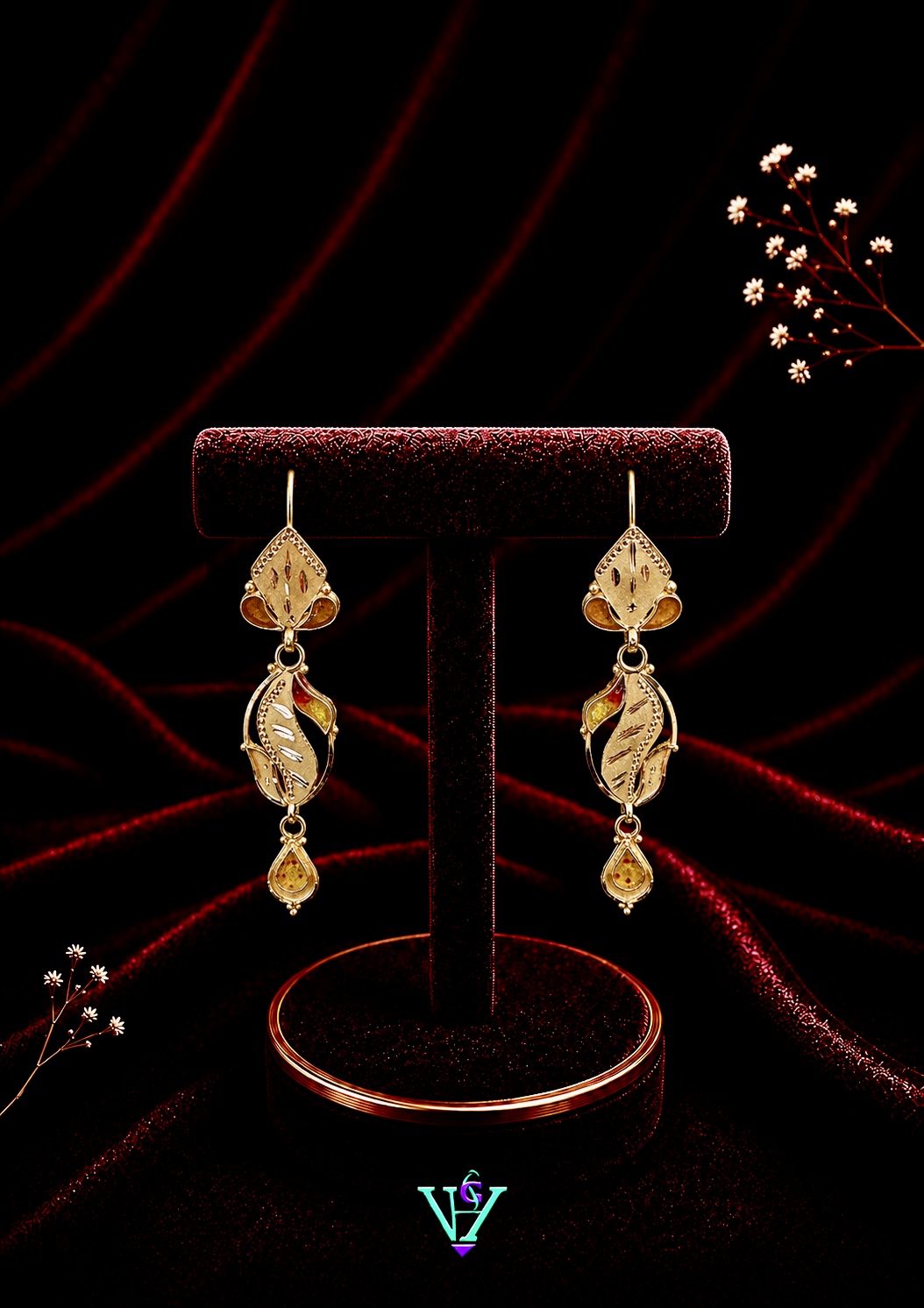 2.520 Gram Festive 916 Gold Earrings for Women | VH Jewels