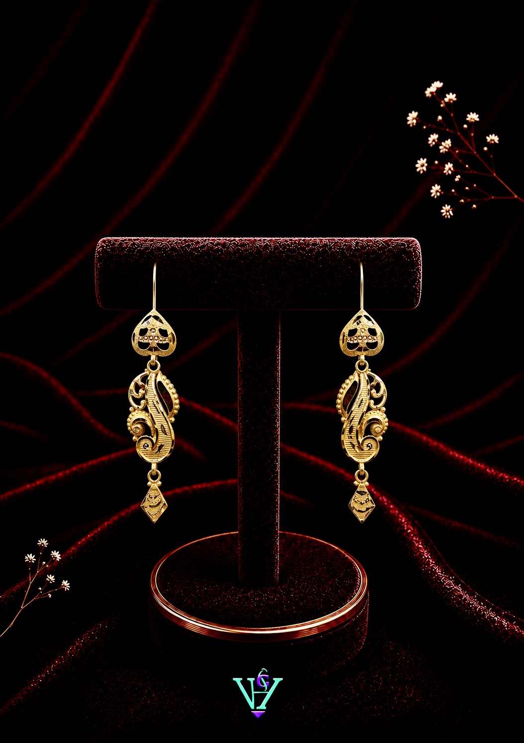 2.520 Gram Lightweight 916 Gold Earrings for Women | VH Jewels