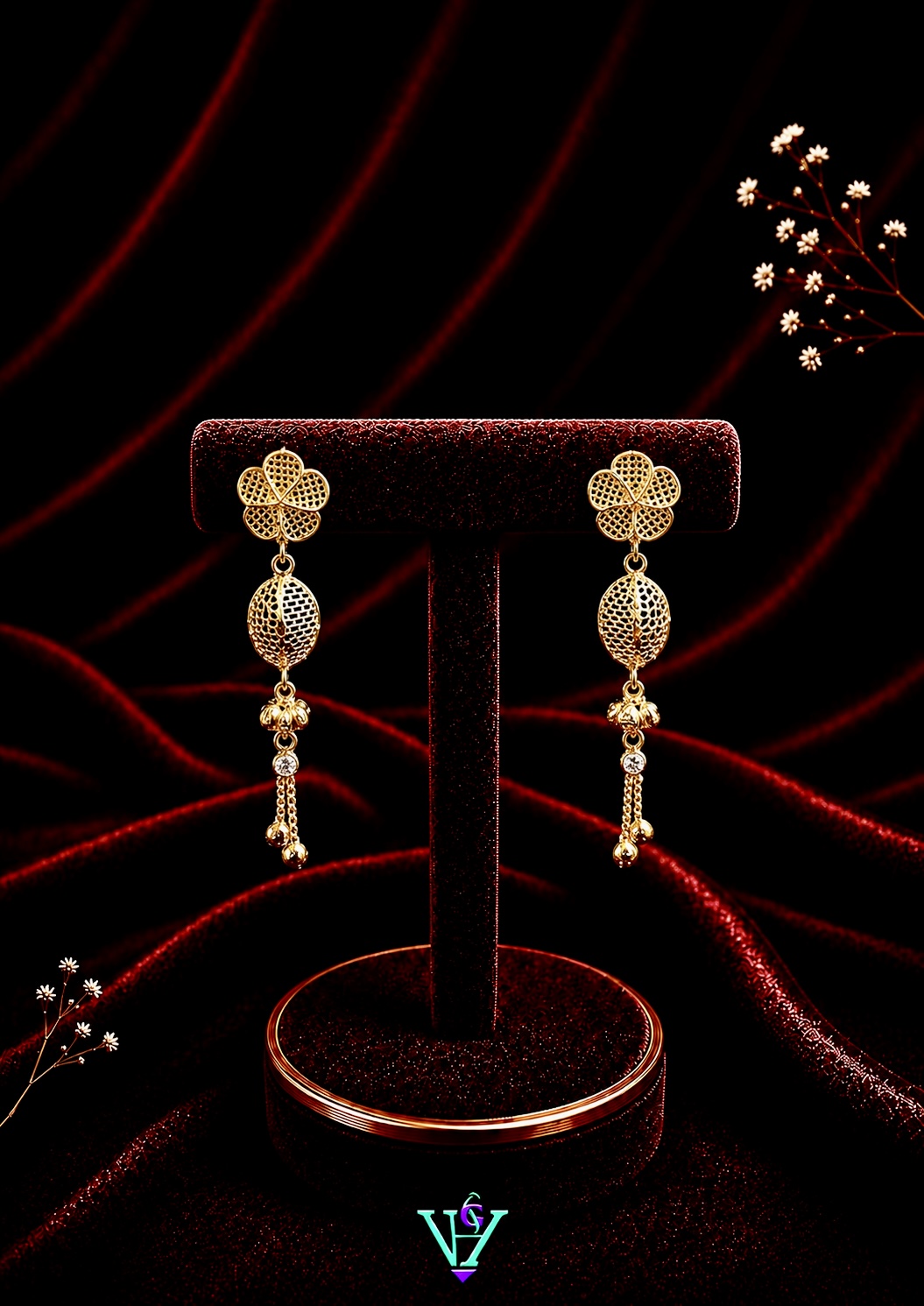 2.600 Gram Delicate 916 Gold Earrings for Women | VH Jewels