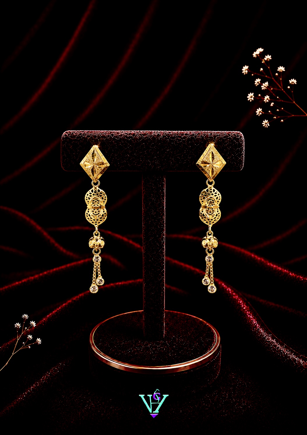 2.640 Gram Statement 916 Gold Earrings for Women | VH Jewels