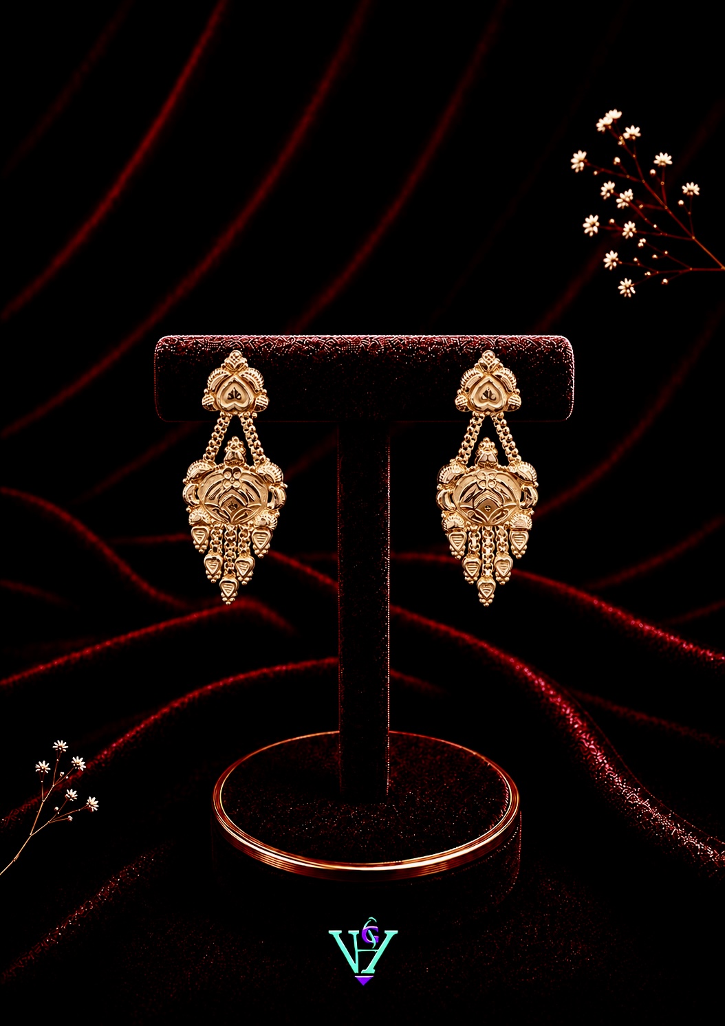 2.870 Gram Wedding Wear 916 Gold Earrings for Women | VH Jewels
