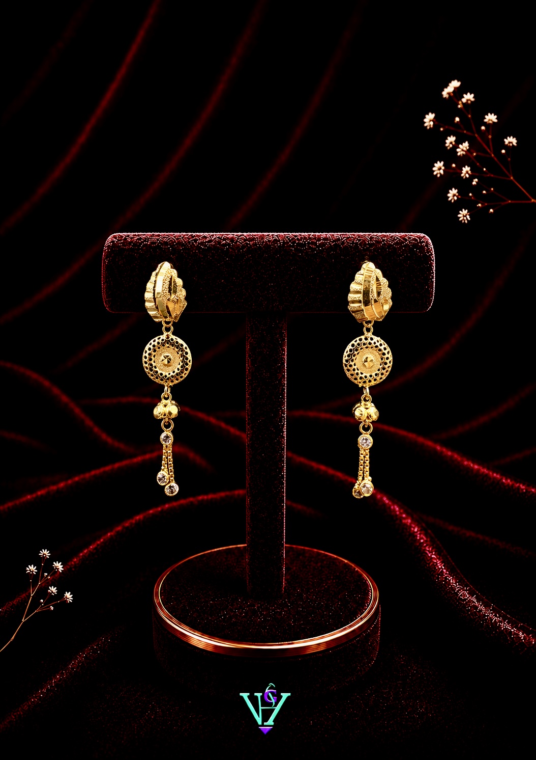 2.880 Gram Fine Detail 916 Gold Earrings for Women | VH Jewels