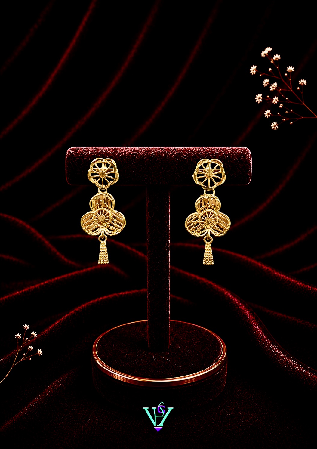 2.900 Gram Beautiful 916 Gold Earrings for Women | VH Jewels