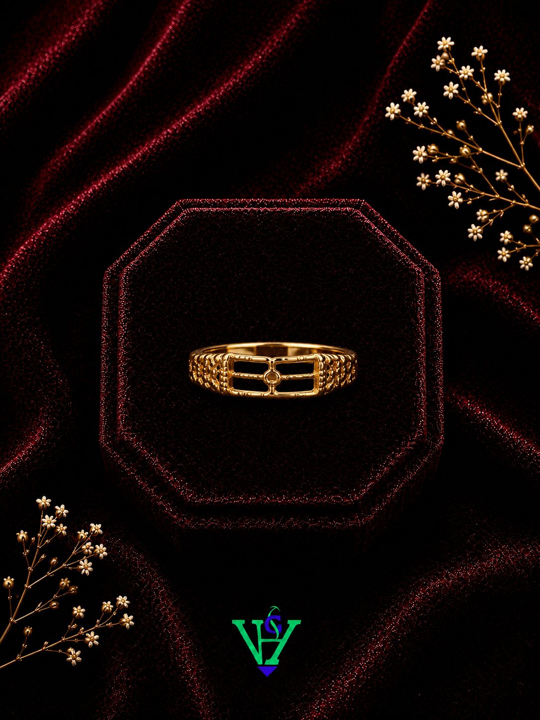 Elegant Leaf 916 Gold Ring for Women