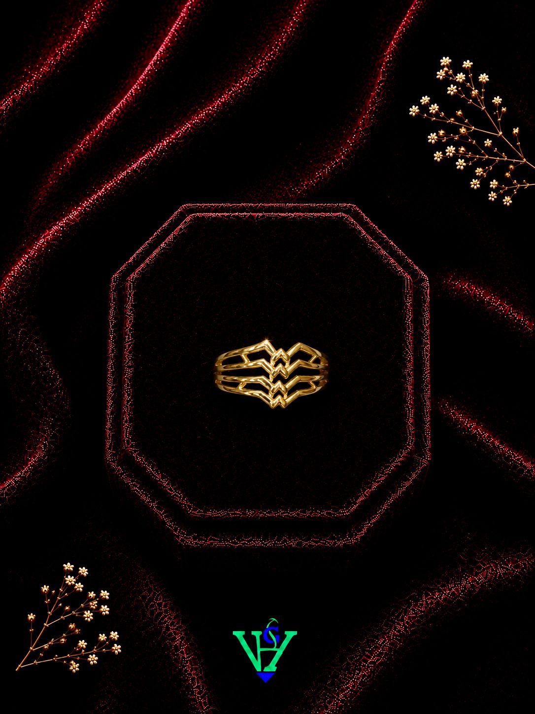 Traditional Floral Pattern 22K Gold Ring