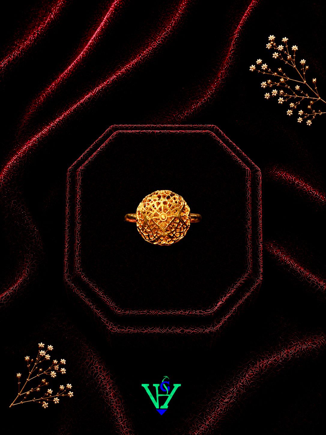 Lightweight Fancy 916 Gold Ring