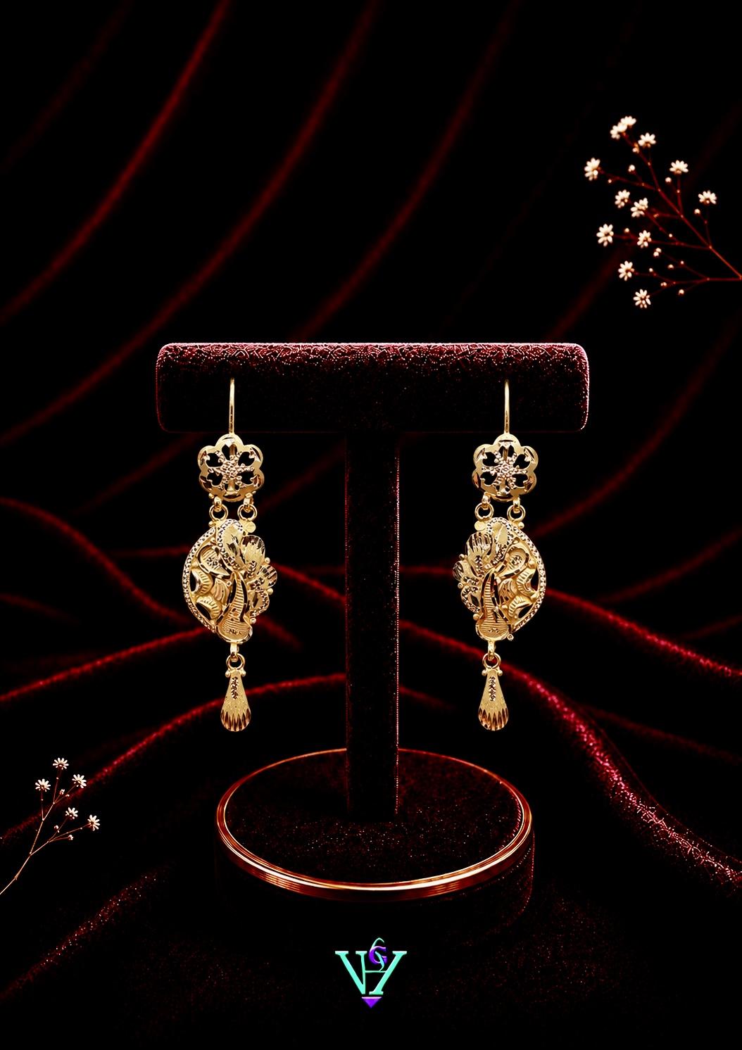3.020 Gram Stylish 916 Gold Earrings for Women | VH Jewels