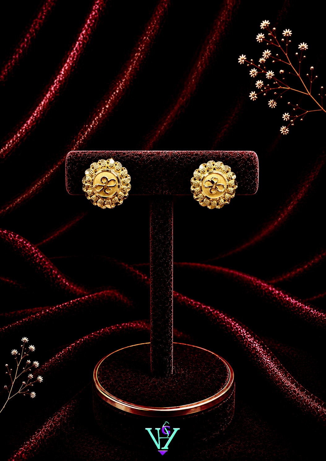 3.160 Gram Luxury 916 Gold Earrings for Women | VH Jewels