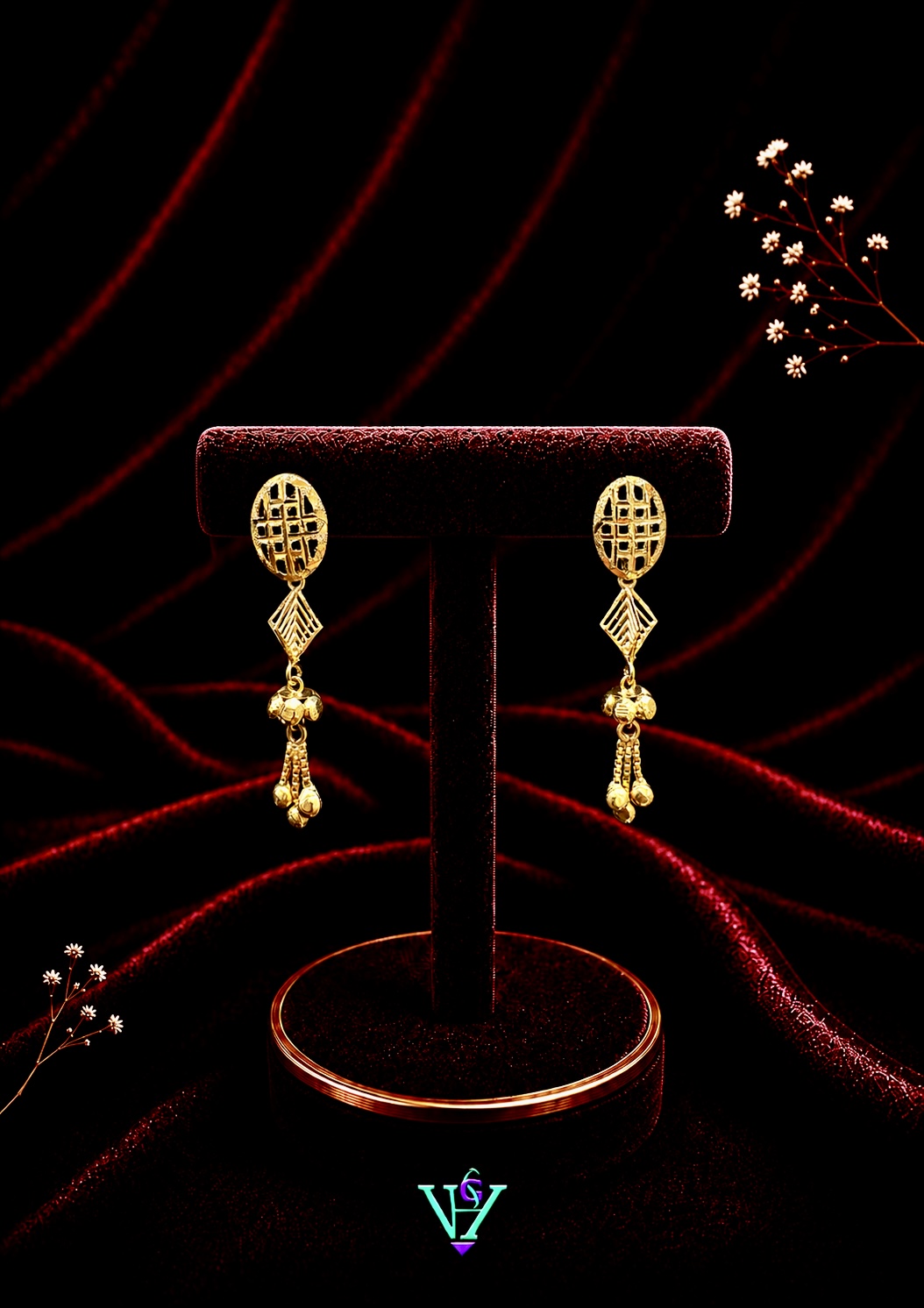 3.290 Gram Elegant Drop 916 Gold Earrings for Women | VH Jewels