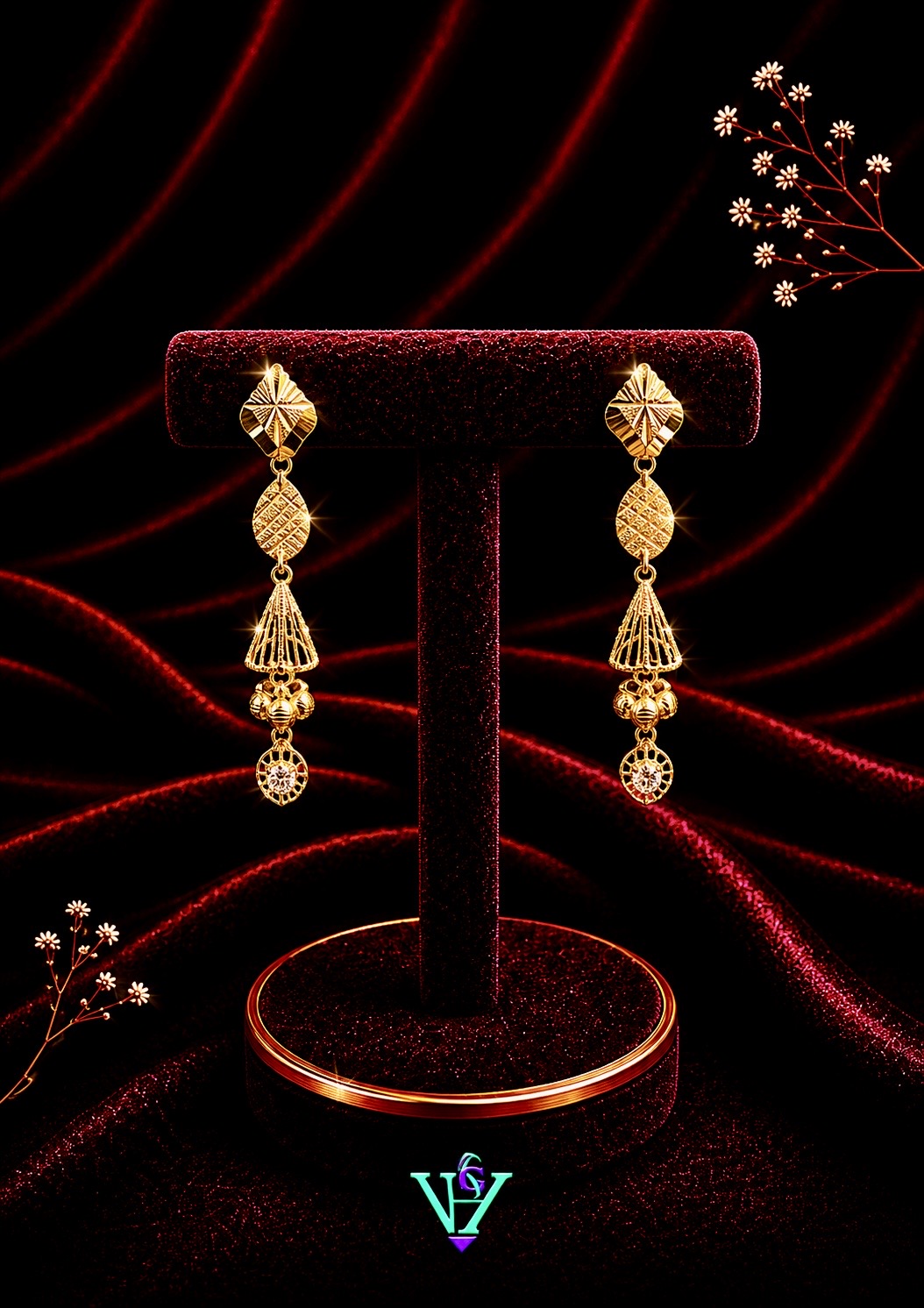 3.330 Gram Premium Crafted 916 Gold Earrings for Women | VH Jewels
