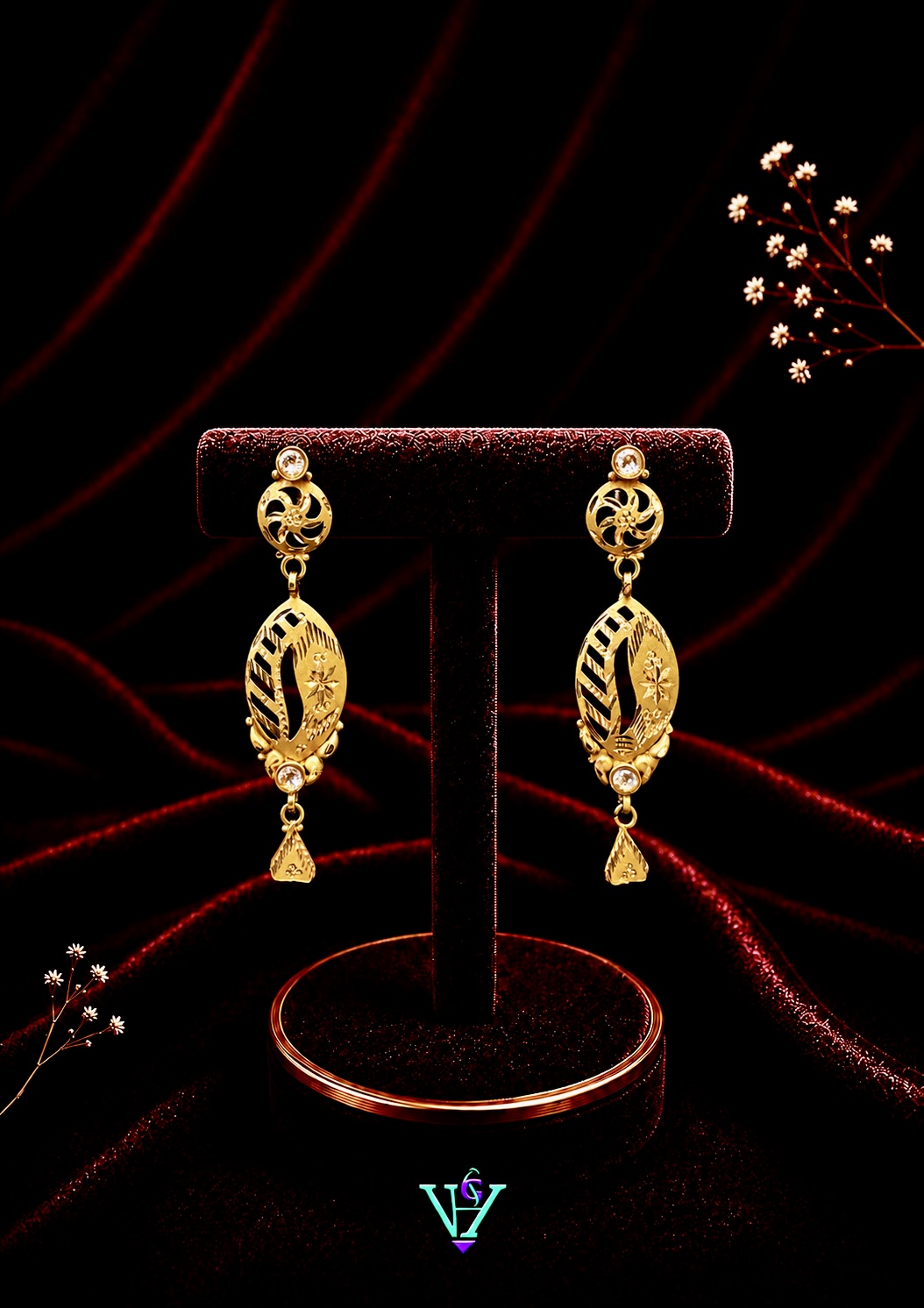 3.380 Gram Floral Drop 916 Gold Earrings for Women | VH Jewels