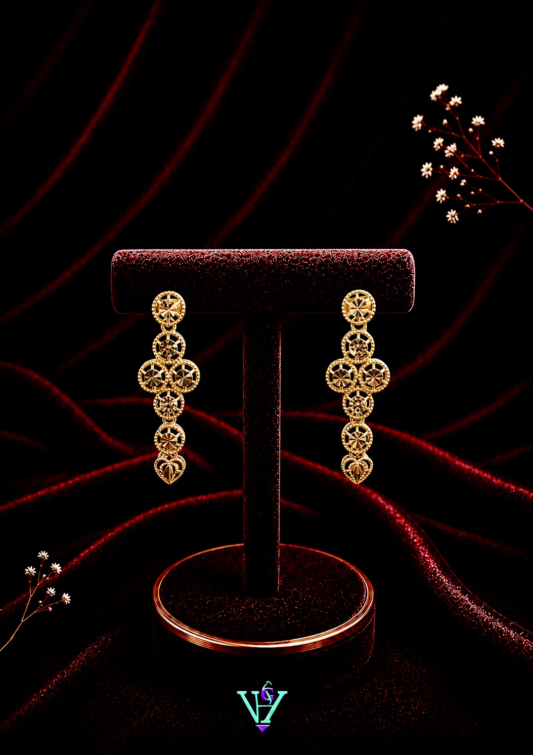 3.520 Gram Designer Hoop 916 Gold Earrings for Women | VH Jewels