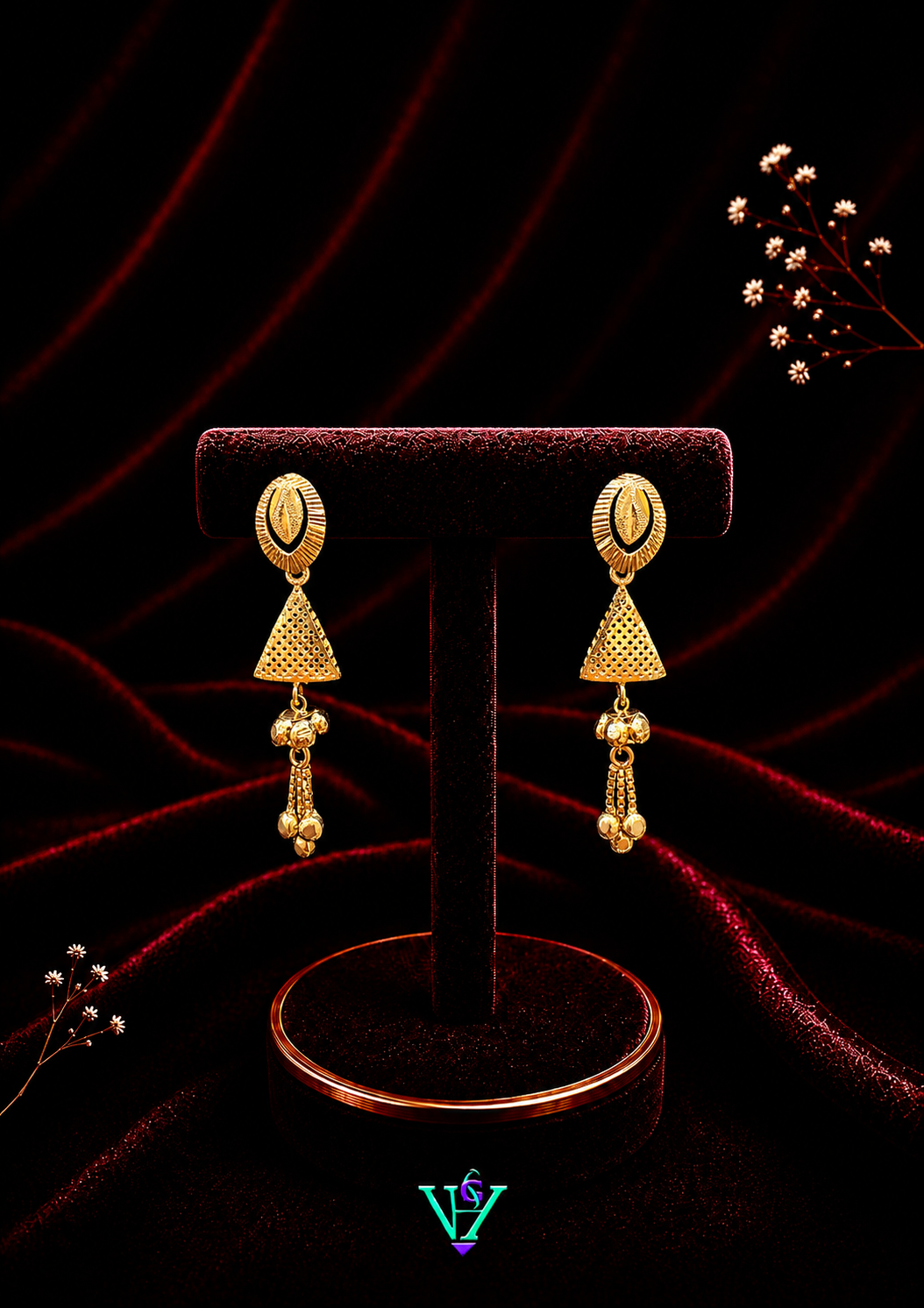 3.610 Gram Lightweight Fancy 916 Gold Earrings for Women | VH Jewels