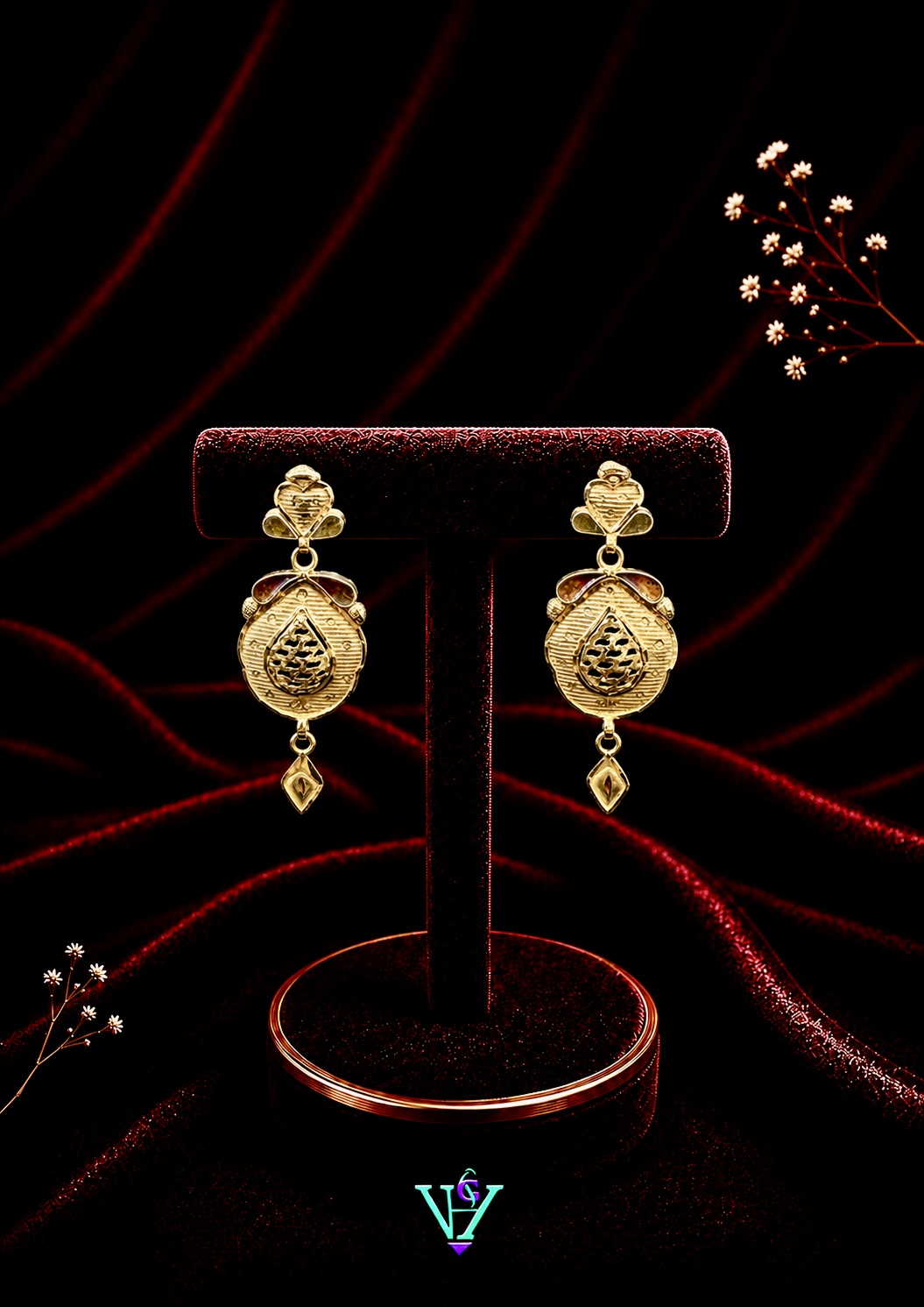 3.770 Gram Antique Temple 916 Gold Earrings for Women | VH Jewels