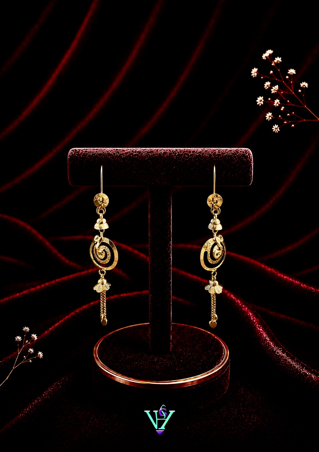 3.890 Gram Graceful Paisley 916 Gold Earrings for Women | VH Jewels