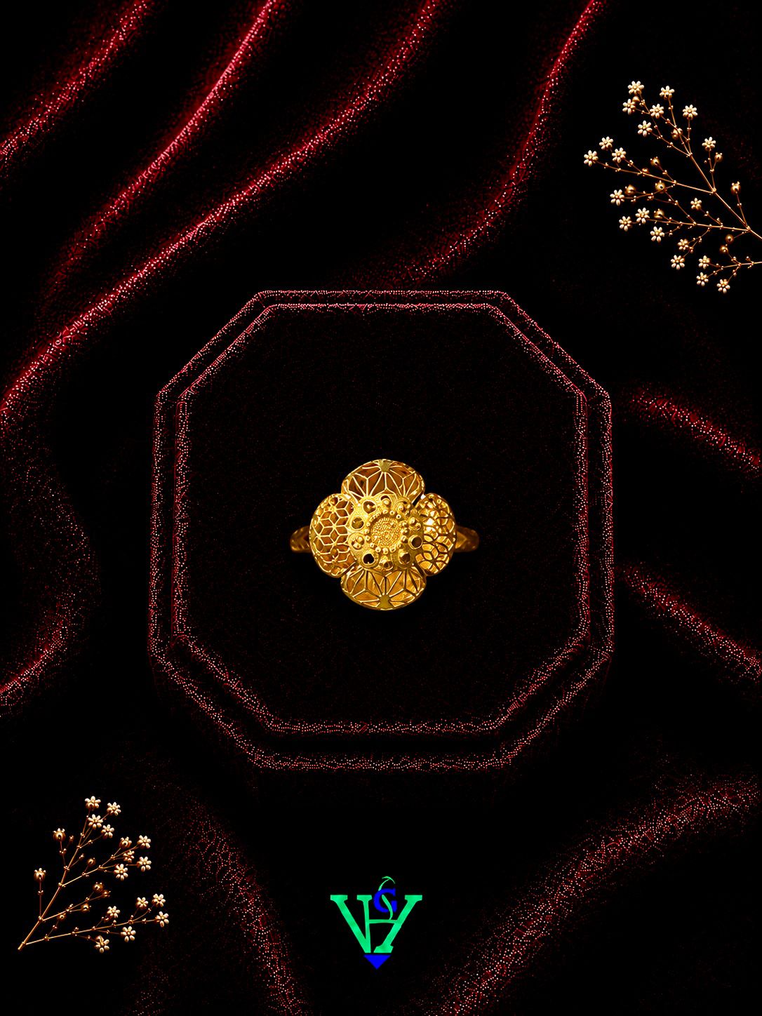 Elegant Textured 22K Gold Ring