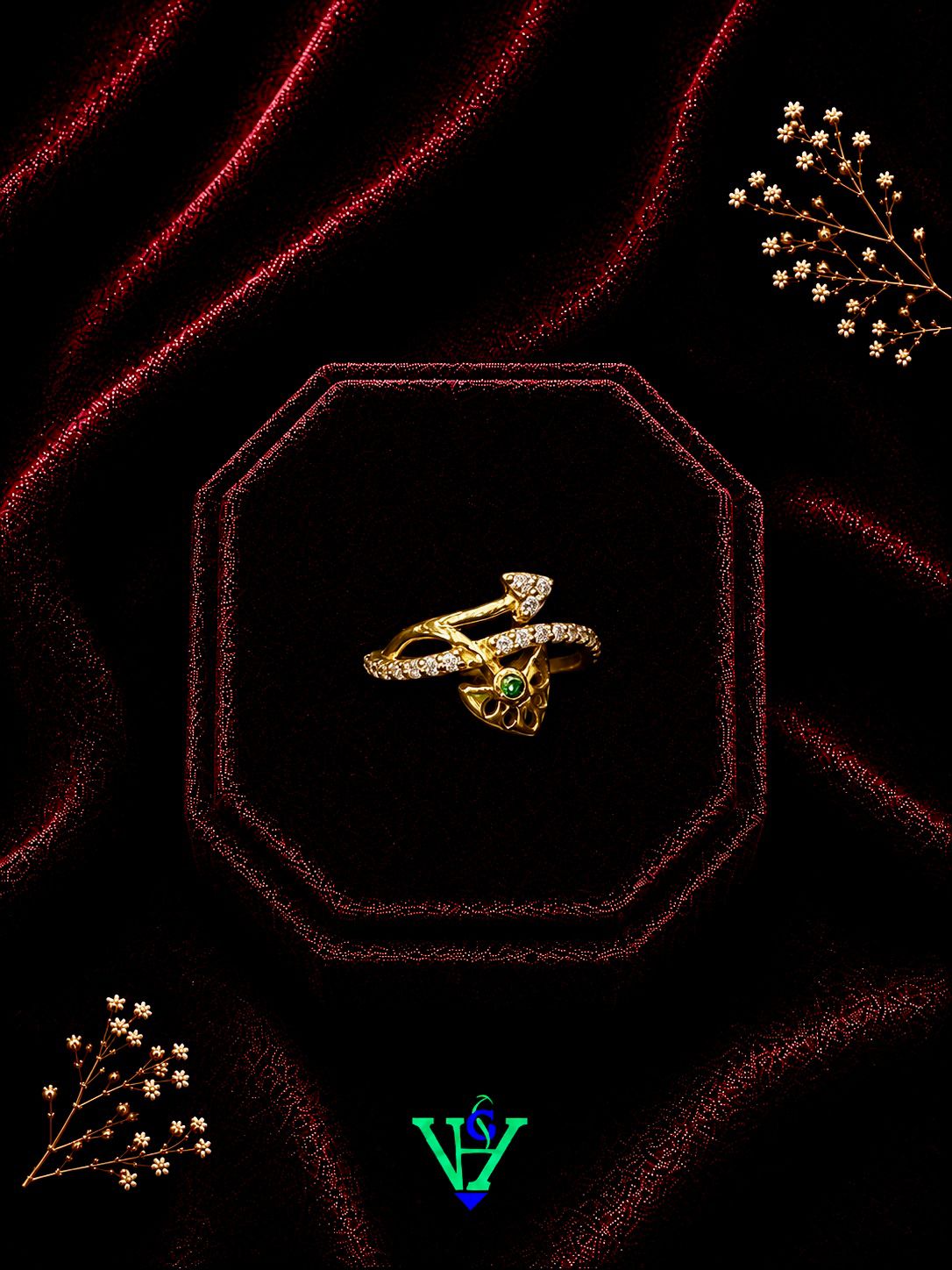Round Floral 916 Gold Ring
