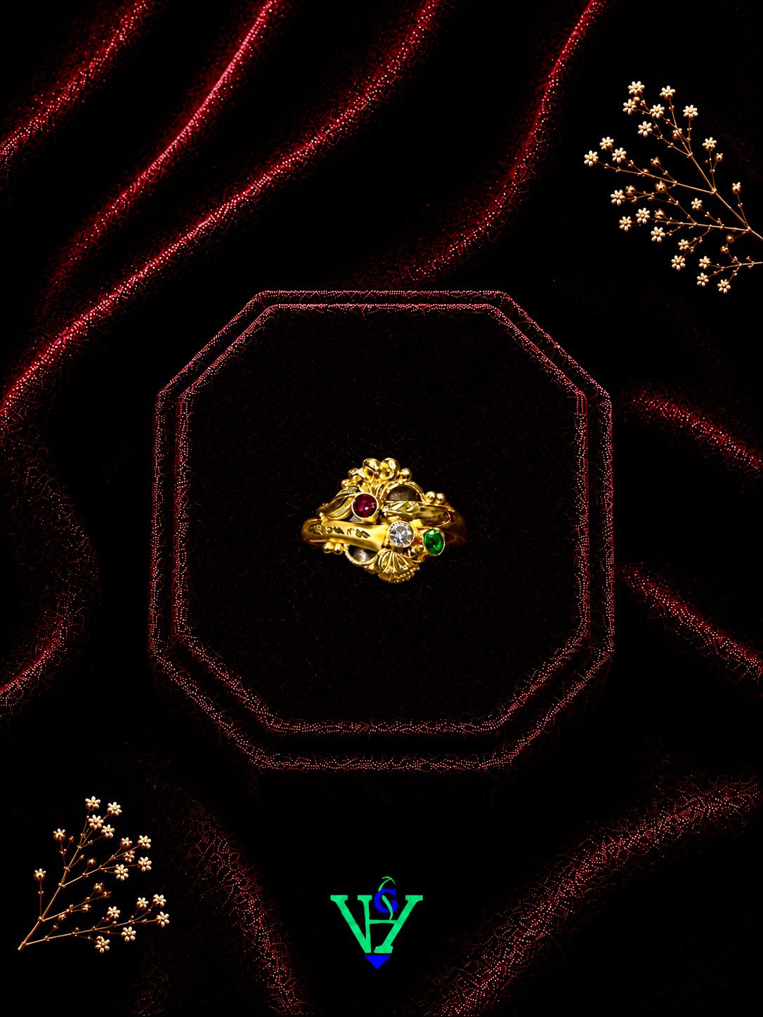 Fancy Leaf Pattern 22K Gold Ring