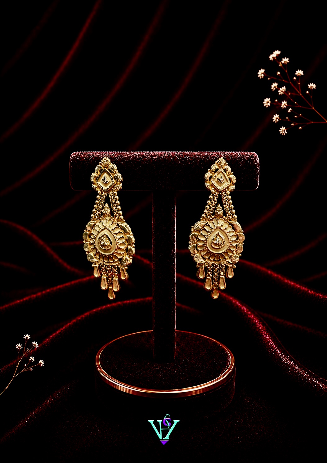 4.000 Gram Delicate Filigree 916 Gold Earrings for Women | VH Jewels