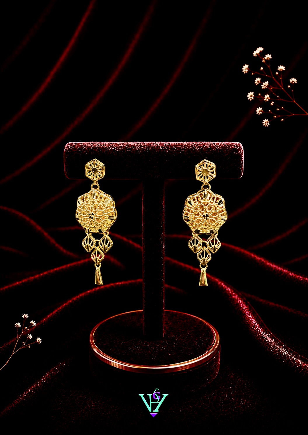 4.560 Gram Minimal Stud 916 Gold Earrings for Women | VH Jewels