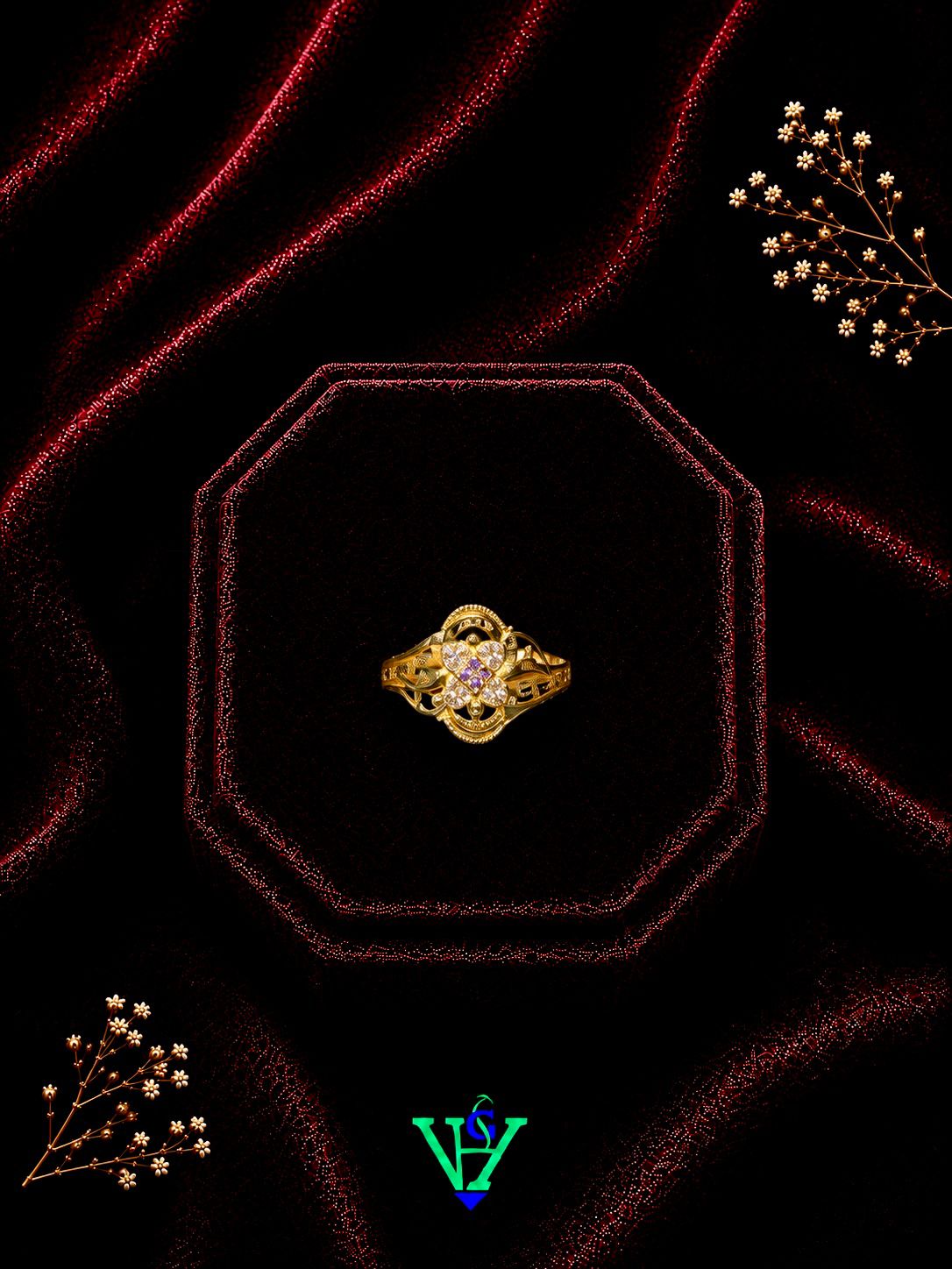 Premium Floral 916 Gold Ring for Women