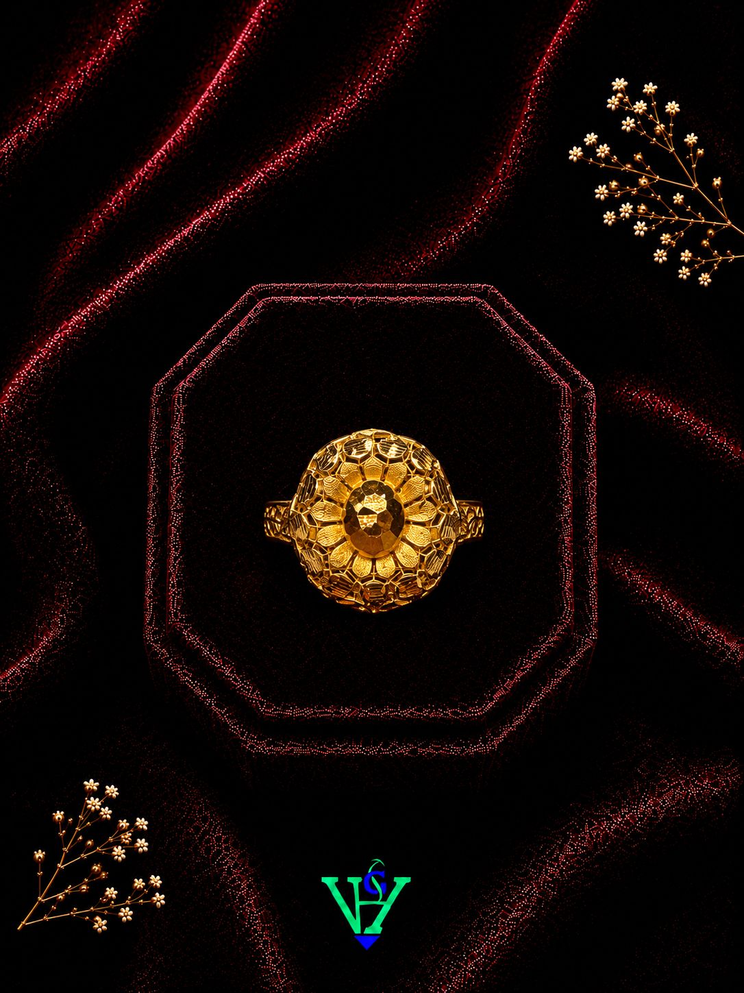 Mens Matte Finish 22K Gold Ring