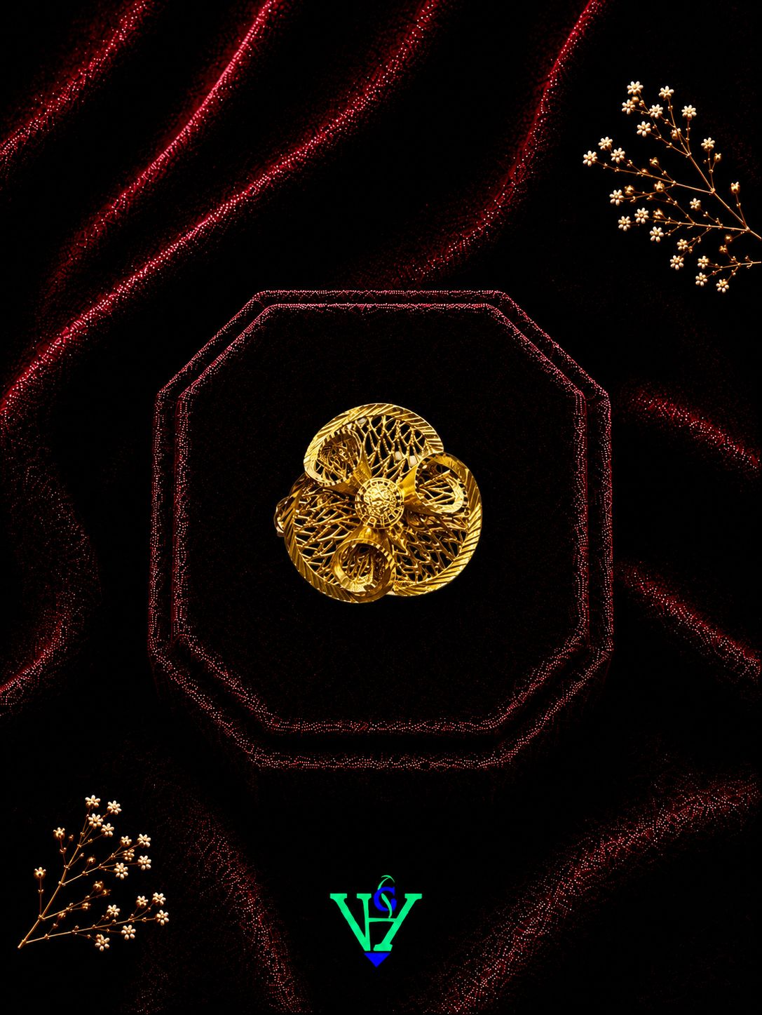 Mens Square Face 916 Gold Ring