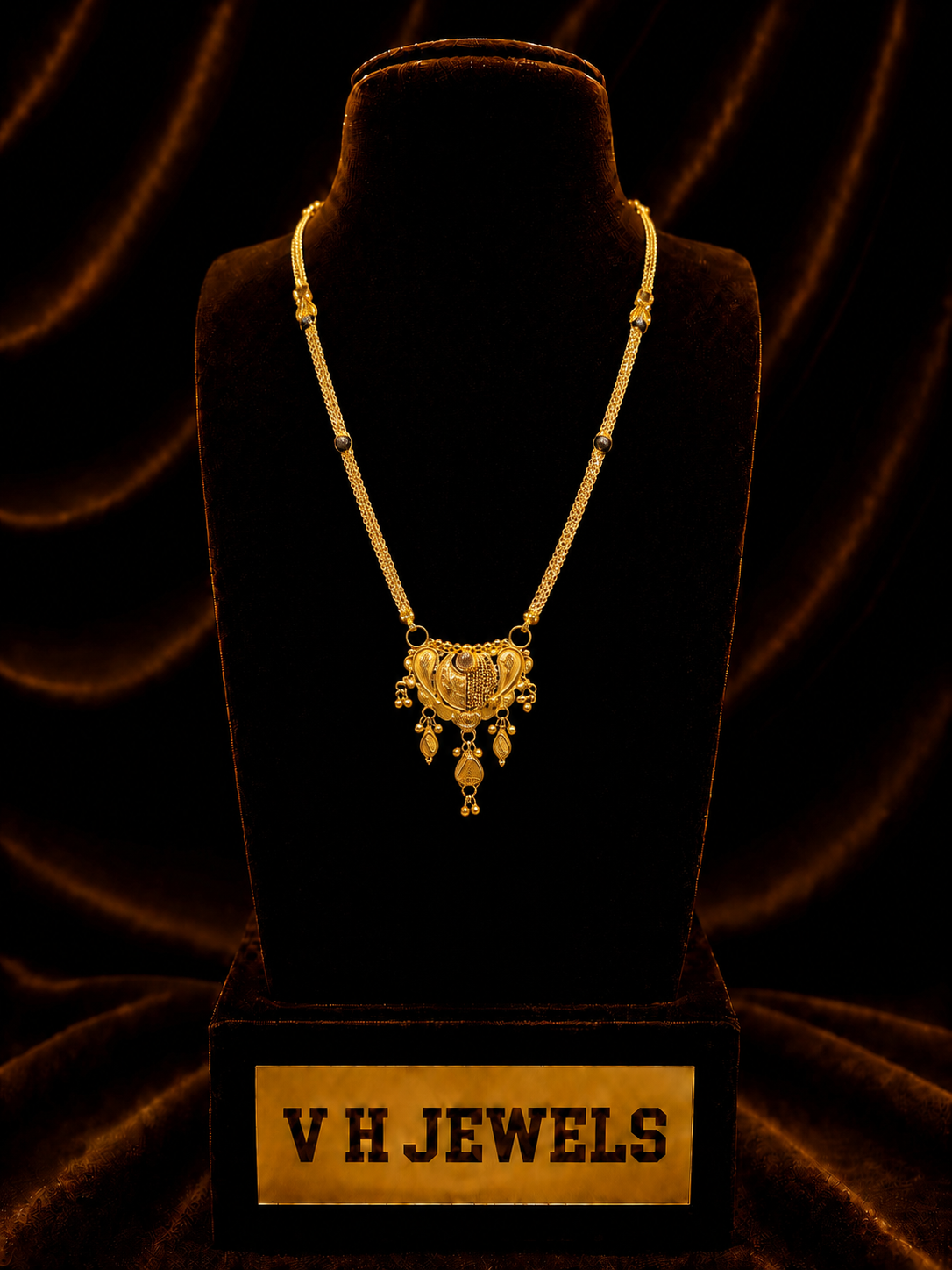 Royal Floral Pendant 916 Gold Mangalsutra | VH Jewels
