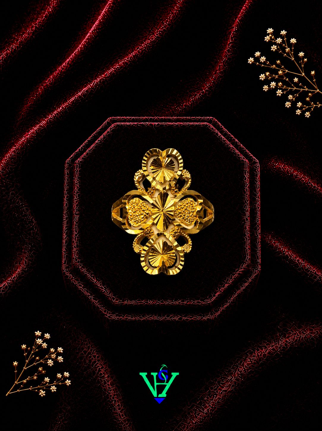 Traditional Stone Design 916 Gold Ring