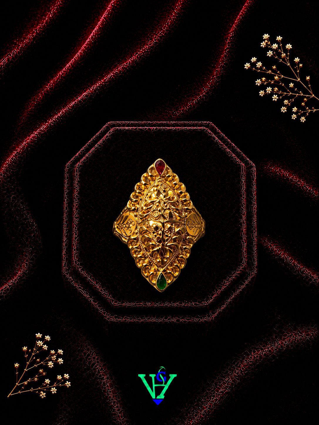 Designer Gemstone Look 22K Gold Ring