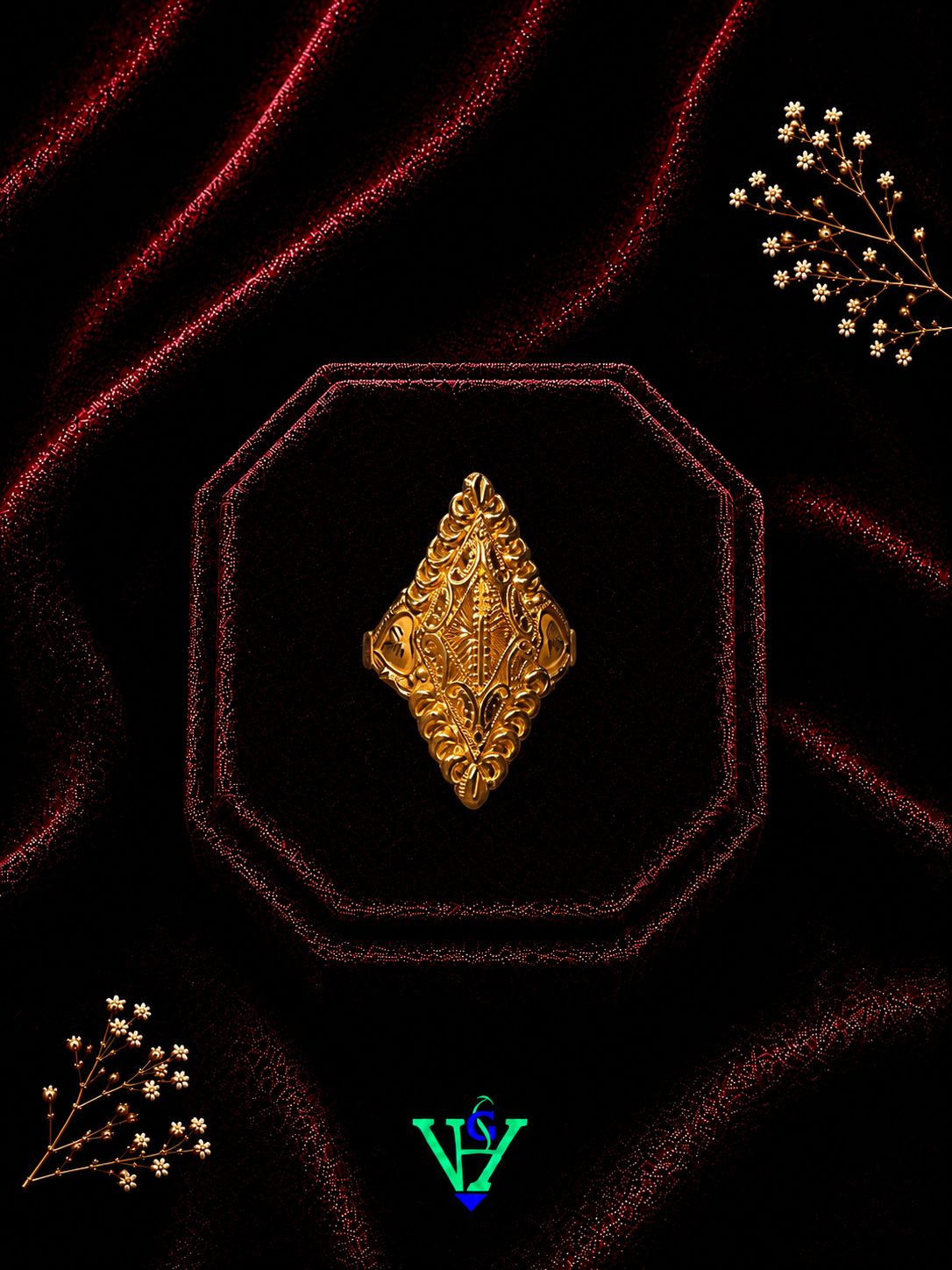 Floral Stone 916 Gold Ring for Women