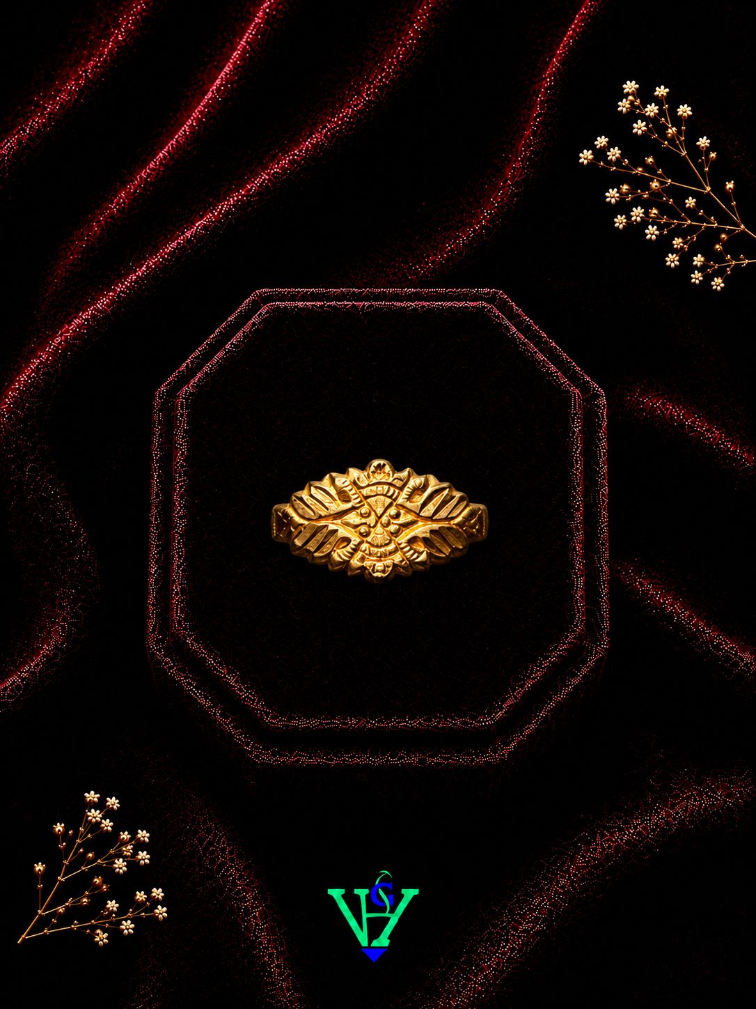 Antique Stone Look 916 Gold Ring