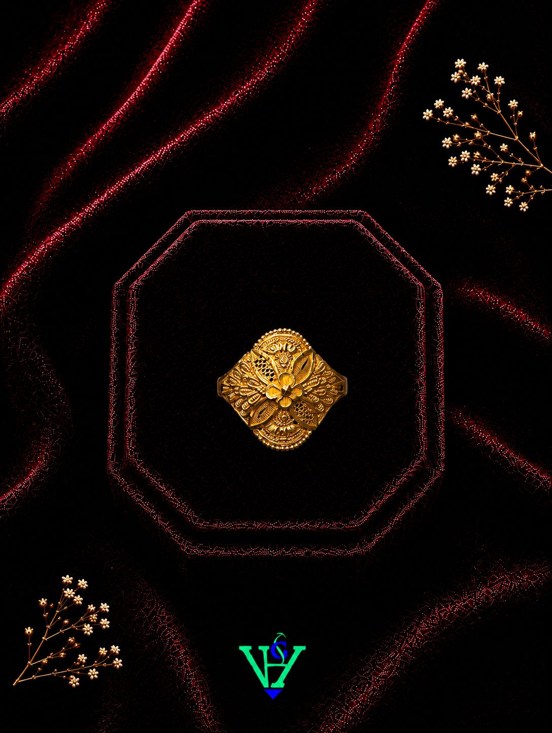 Round Stone Design 22K Gold Ring