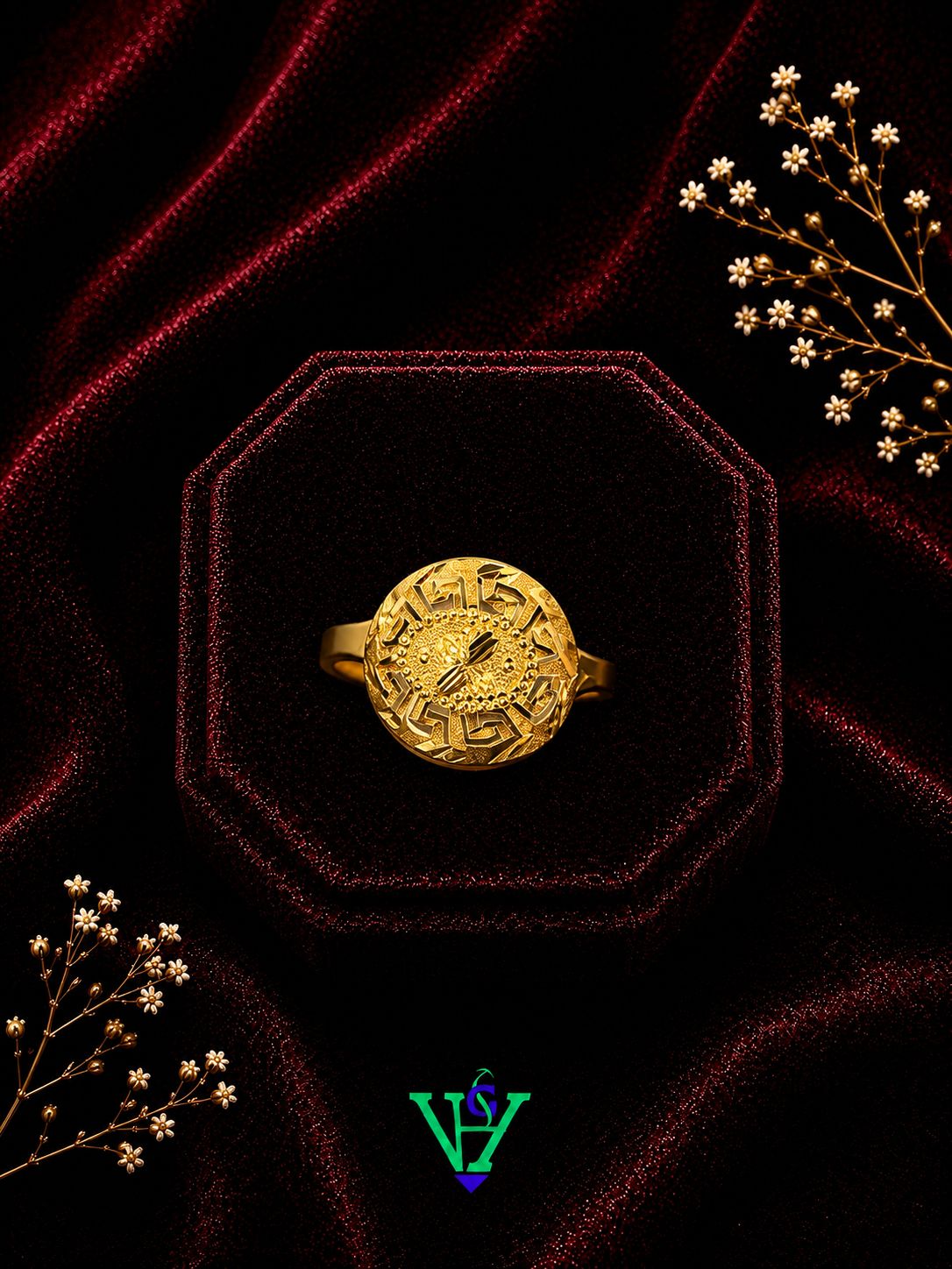 Floral Motif 22K Gold Ring for Women